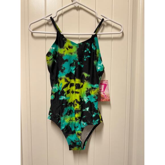 Kanu Surf Girls Beach Sport UPF 50+ 1-Piece Swimsuit, Hurricane Black/Green, 14 - Picture 2 of 6